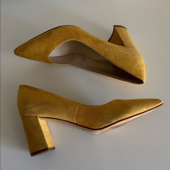 Marc Fisher CAITLIN Yellow Leather Suede Block Heel Pumps Pointed Toe Size 6.5M - Picture 5 of 12